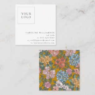 Tarjeta De Visita Cuadrada Simple Logotipo Floral Amarillo Boho Femenino