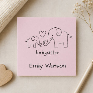Tarjeta De Visita Cuadrada Simple Mama Baby Elephant Heart Niñera 