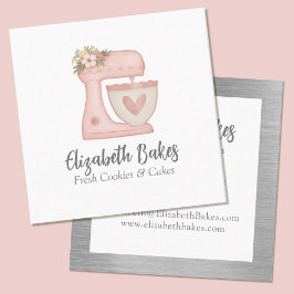 Tarjeta De Visita Cuadrada Simple Mixer Floral Cake Bakery Business Card