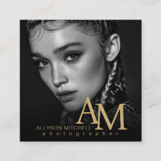 Tarjeta De Visita Cuadrada Simple Modern Black Gold Photo QR Photography