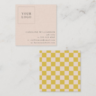 Tarjeta De Visita Cuadrada Simple Moderno Tablero de Ajedrez Amarillo Tu Logo