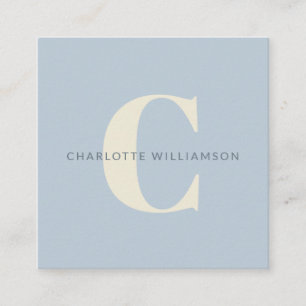 Tarjeta De Visita Cuadrada Simple Monograma Personalizado y Nombre en Azul