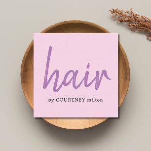 Tarjeta De Visita Cuadrada Simple Rosa Elegante Pelo Estilista