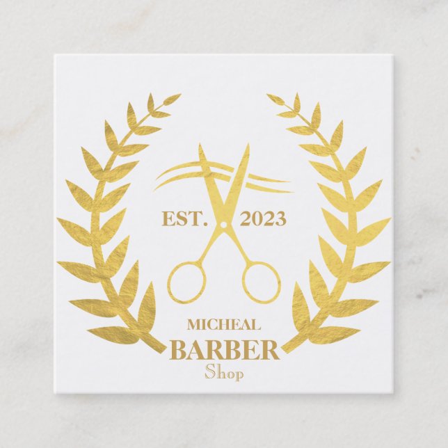 Tarjeta De Visita Cuadrada Simple Scissors Barbería  (Anverso)