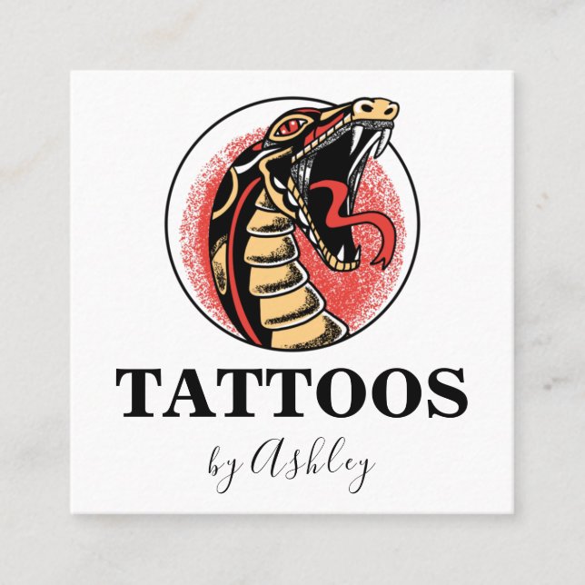 Tarjeta De Visita Cuadrada Simple serpiente roja moderna artista de tatuajes  (Anverso)