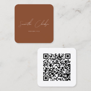 Tarjeta De Visita Cuadrada Simple Terracota Script manuscrito código QR