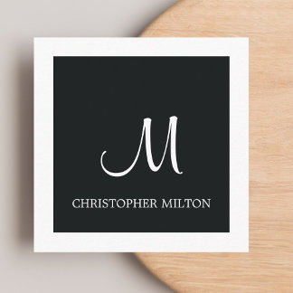 Tarjeta De Visita Cuadrada Simple y elegante abogado del Monograma Blanco Neg