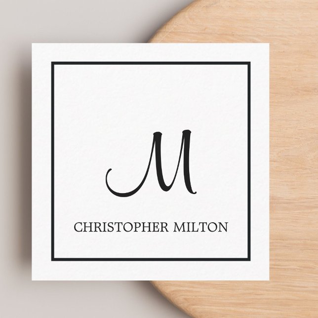 Tarjeta De Visita Cuadrada Simple y elegante abogado del Monograma Blanco Neg (Subido por el creador)