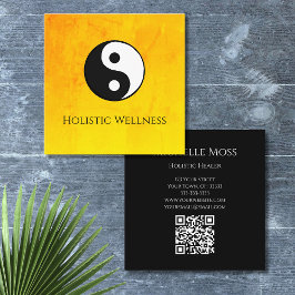 Tarjeta De Visita Cuadrada Simple Yin Yang Gold Holistic Healer QR code