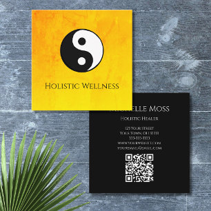 Tarjeta De Visita Cuadrada Simple Yin Yang Gold Holistic Healer QR code