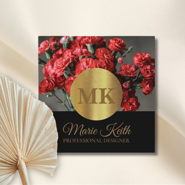 Tarjeta De Visita Cuadrada Simulado Gold y profesional moderno negro (luxury gold business card with custom photo)