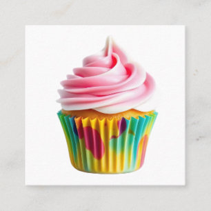 Tarjeta De Visita Cuadrada Single Cupcake with Pink and White Frosting