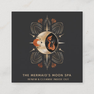 Tarjeta De Visita Cuadrada ~ Sirenita de luna de oro y Spa de geometría sagra