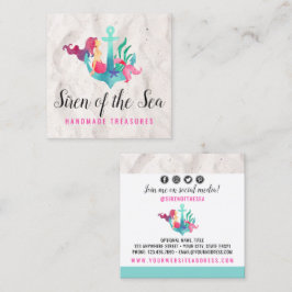 Tarjeta De Visita Cuadrada Sirenita en medios sociales de color náutico ances