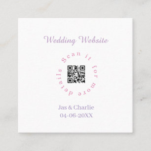 Tarjeta De Visita Cuadrada sitio web de boda morado rosa escanear QR circular