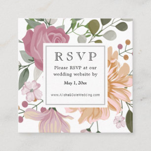 Tarjeta De Visita Cuadrada Sitio web del Boda de las flores de verano RSVP