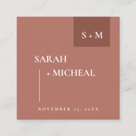 TARJETA DE VISITA CUADRADA SITIO WEB DEL BODA SCANDI TERRACOTTA RUST MONOGRAM