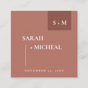 TARJETA DE VISITA CUADRADA SITIO WEB DEL BODA SCANDI TERRACOTTA RUST MONOGRAM