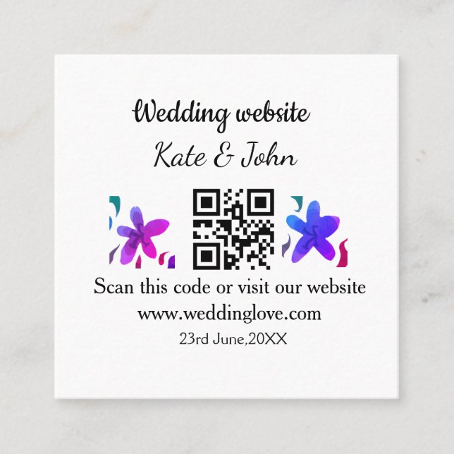 Tarjeta De Visita Cuadrada Sitio web simple mínimo de boda Q código R añadir  (Anverso)