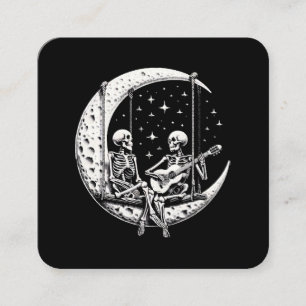 Tarjeta De Visita Cuadrada Skeleton Couple Moon Guitar
