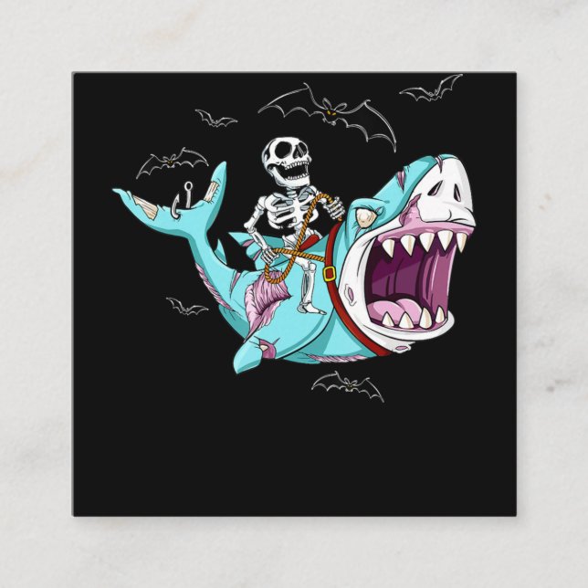 Tarjeta De Visita Cuadrada Skeleton Riding Zombie Shark Gracioso regalo de Ha (Anverso)