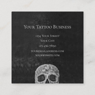 Tarjeta De Visita Cuadrada Skull Face Gótica Tatuaje Blanco Y Negro