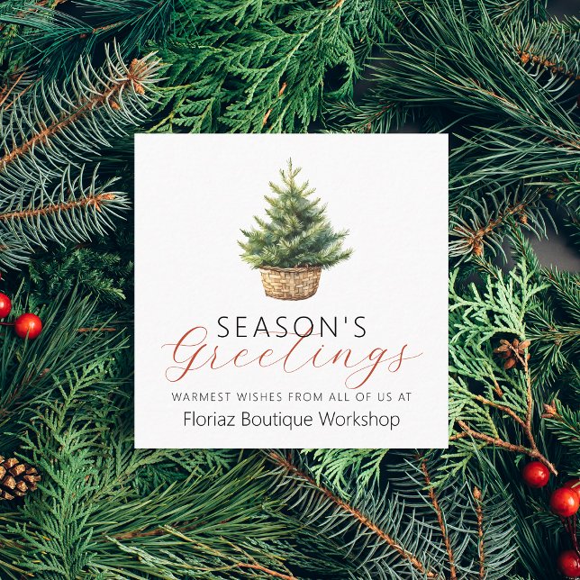 Tarjeta De Visita Cuadrada Small Business Christmas Tree Winter Greenery (Small Business Christmas Tree Winter Greenery Square Business Card)