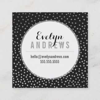Tarjeta De Visita Cuadrada SMART SIMPLE SPOT mini polka dot negro plateado