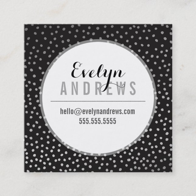 Tarjeta De Visita Cuadrada SMART SIMPLE SPOT mini polka dot negro plateado (Anverso)