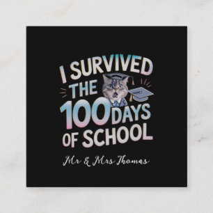 Tarjeta De Visita Cuadrada Sobreviví a los 100 días de colegio - Celebro 100
