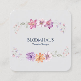 Tarjeta De Visita Cuadrada Sofisticada acuarela Elegante Botánica Floral