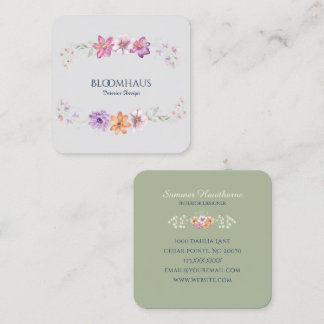 Tarjeta De Visita Cuadrada Sofisticada acuarela Sage Floral Botánica