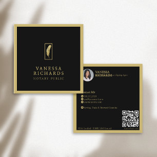 Tarjeta De Visita Cuadrada Sofisticado Notario de Pluma de Oro Negro Foto QR