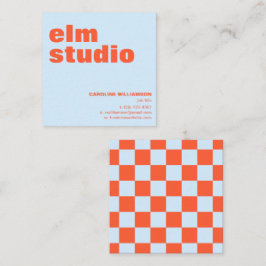 Tarjeta De Visita Cuadrada Soft Blue Orange Checkerboard Bold Square Colorful