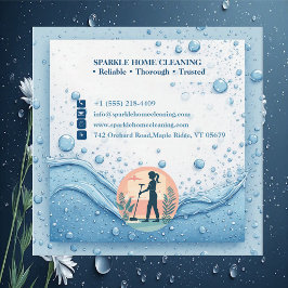 Tarjeta De Visita Cuadrada Soft Blue White Professional Sparkle Cleaning Chic
