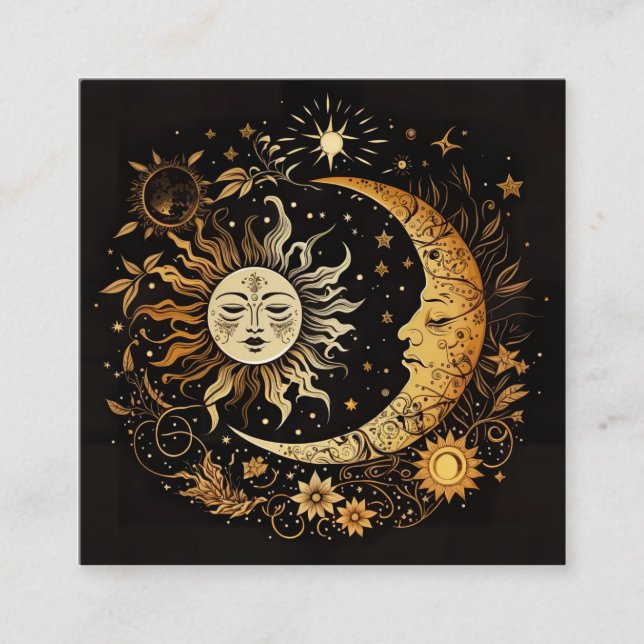 Tarjeta De Visita Cuadrada Sol acuarela y celeste lunar (Anverso)