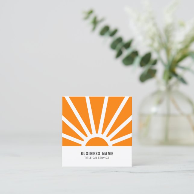 Tarjeta De Visita Cuadrada Sol brillante moderno Sunset Sunrays Naranja Blanc (Anverso de pie)