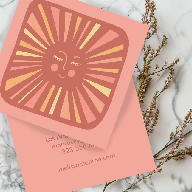 Tarjeta De Visita Cuadrada Sol brillante, negocios con encanto y plaza rosada (Glowing Sun Cute and Charming Pink Square Busines Square Business Card
)