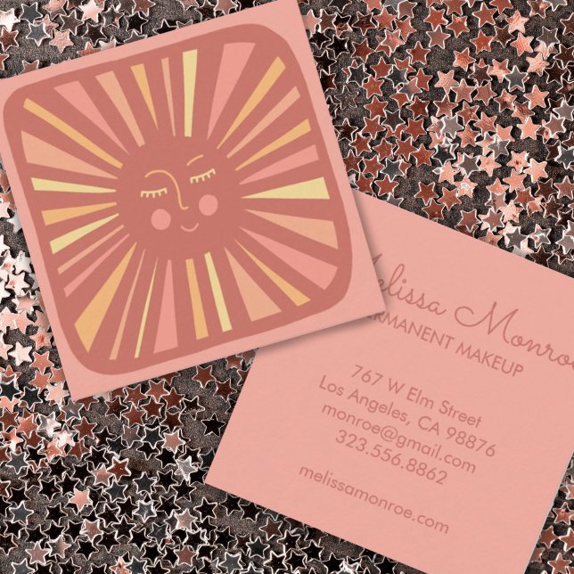 Tarjeta De Visita Cuadrada Sol brillante y rosa con encanto (Subido por el creador)