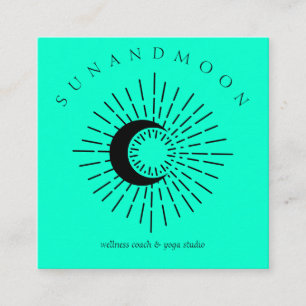 Tarjeta De Visita Cuadrada Sol Lunar Espiritual Solar Curativo Negro Verde Az