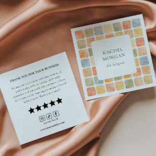 Tarjeta De Visita Cuadrada Solicitud de reseña de baldosas pastel boho iconos