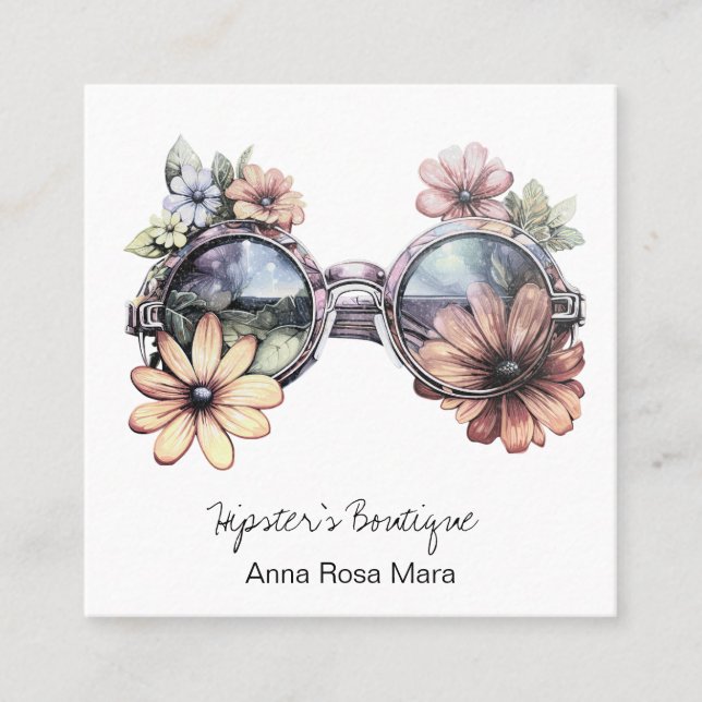 Tarjeta De Visita Cuadrada *~* Sombras Glass AP57 Boho QR Flores retro (Anverso)