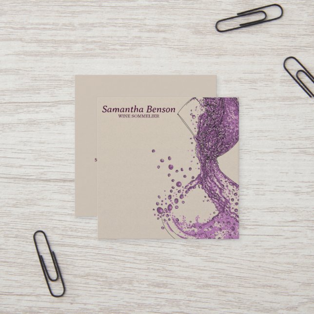Tarjeta De Visita Cuadrada Sommelier De Vino De Vino De Vino Profesional (Anverso/Reverso In Situ)