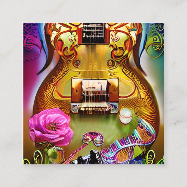 Tarjeta De Visita Cuadrada Sorprendente guitarra eléctrica con Rosas (Anverso)