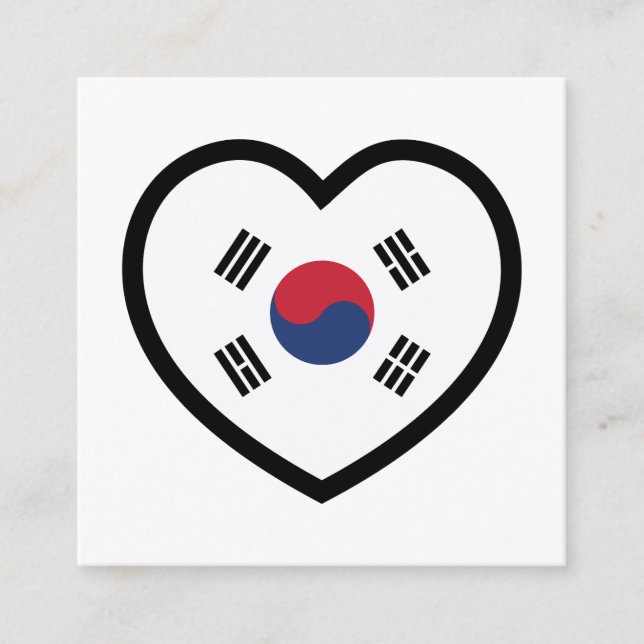 Tarjeta De Visita Cuadrada South Korea Flag Heart (Anverso)