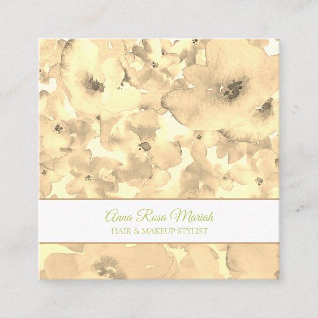 Tarjeta De Visita Cuadrada *~* Spa Moda Popular Patrón Floral Belleza Girator (Anverso)