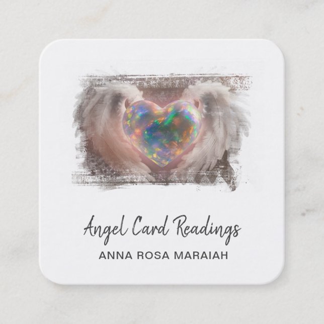 Tarjeta De Visita Cuadrada *~* Sparkle Opal Heart QR Angel Wings AP78 Gold (Anverso)
