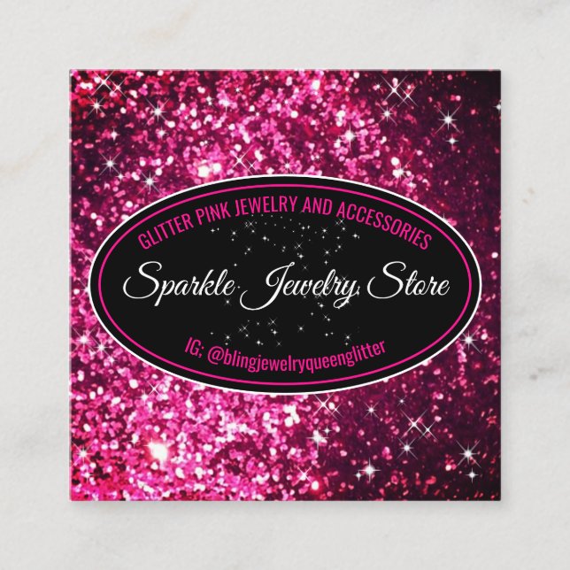 Tarjeta De Visita Cuadrada Sparkle Pink Glitz Glam Bling (Anverso)