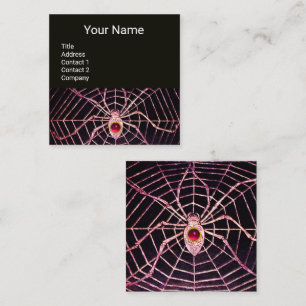 Tarjeta De Visita Cuadrada SPIDER Y WEB Rosa Fuchsia Ruby Gemstone Negro