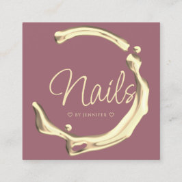 Tarjeta De Visita Cuadrada Splash Gold Polaco Elegante Nails Modernos